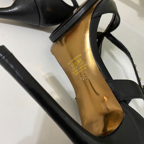 BCBG MAXAZRIA Black Leather Gold Stud Strappy Heels Stilettos Forrester 10B - Picture 8 of 11